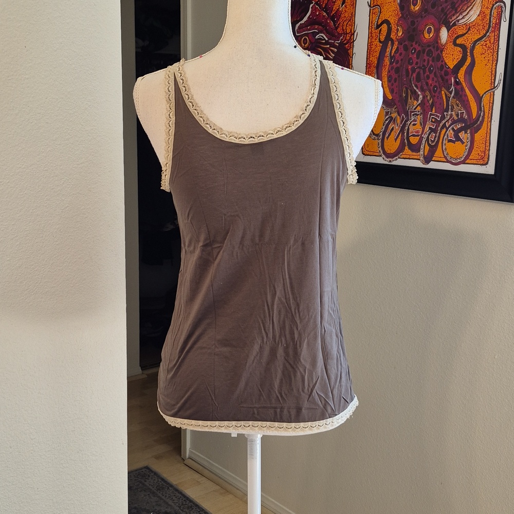 Banana Republic Green Gray & Cream Lace Tank Top Medium